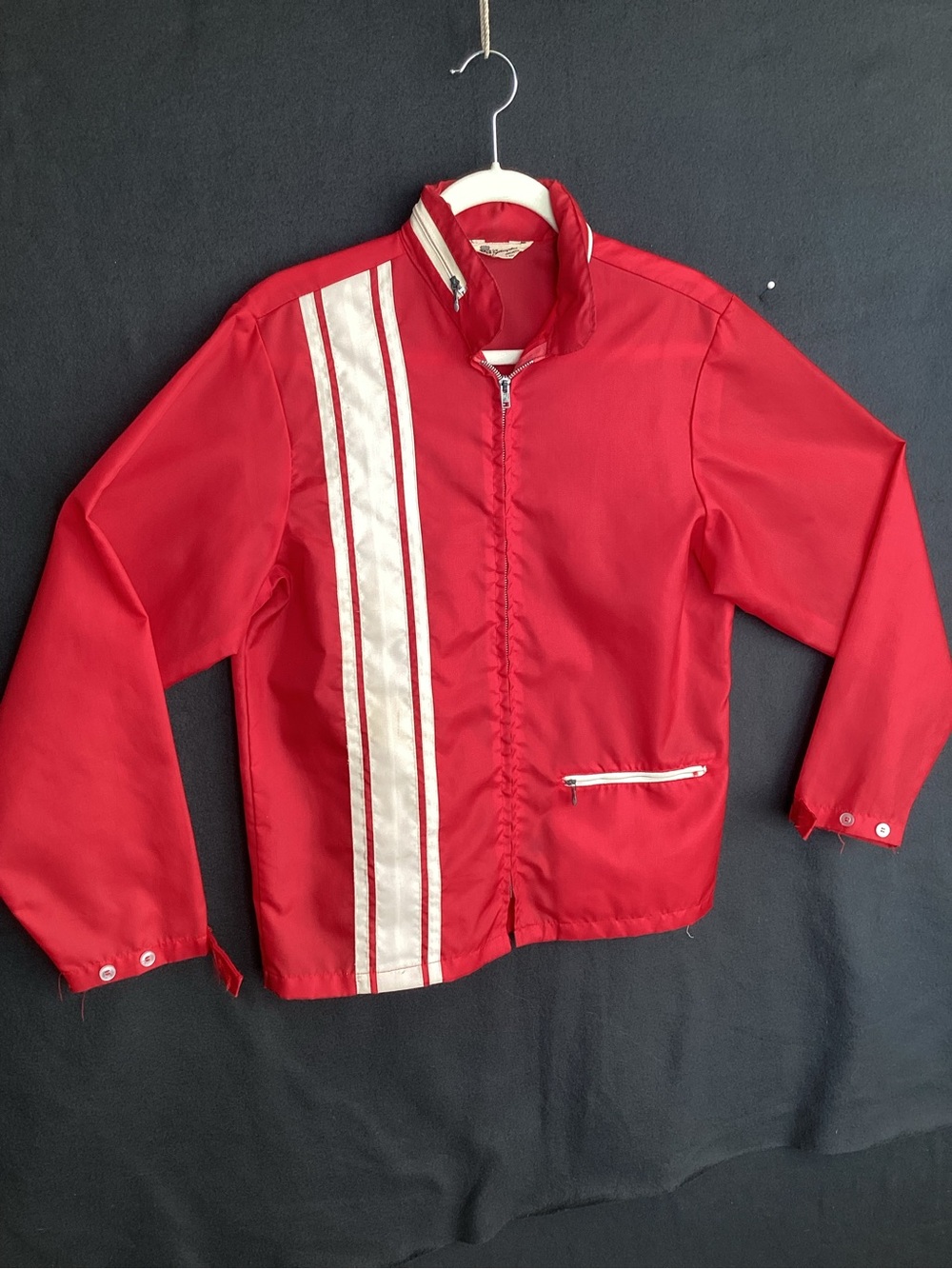 Vintage 1960-70s Swingster nylon jacket Rally Stripe Racing Stripe Made in USA
